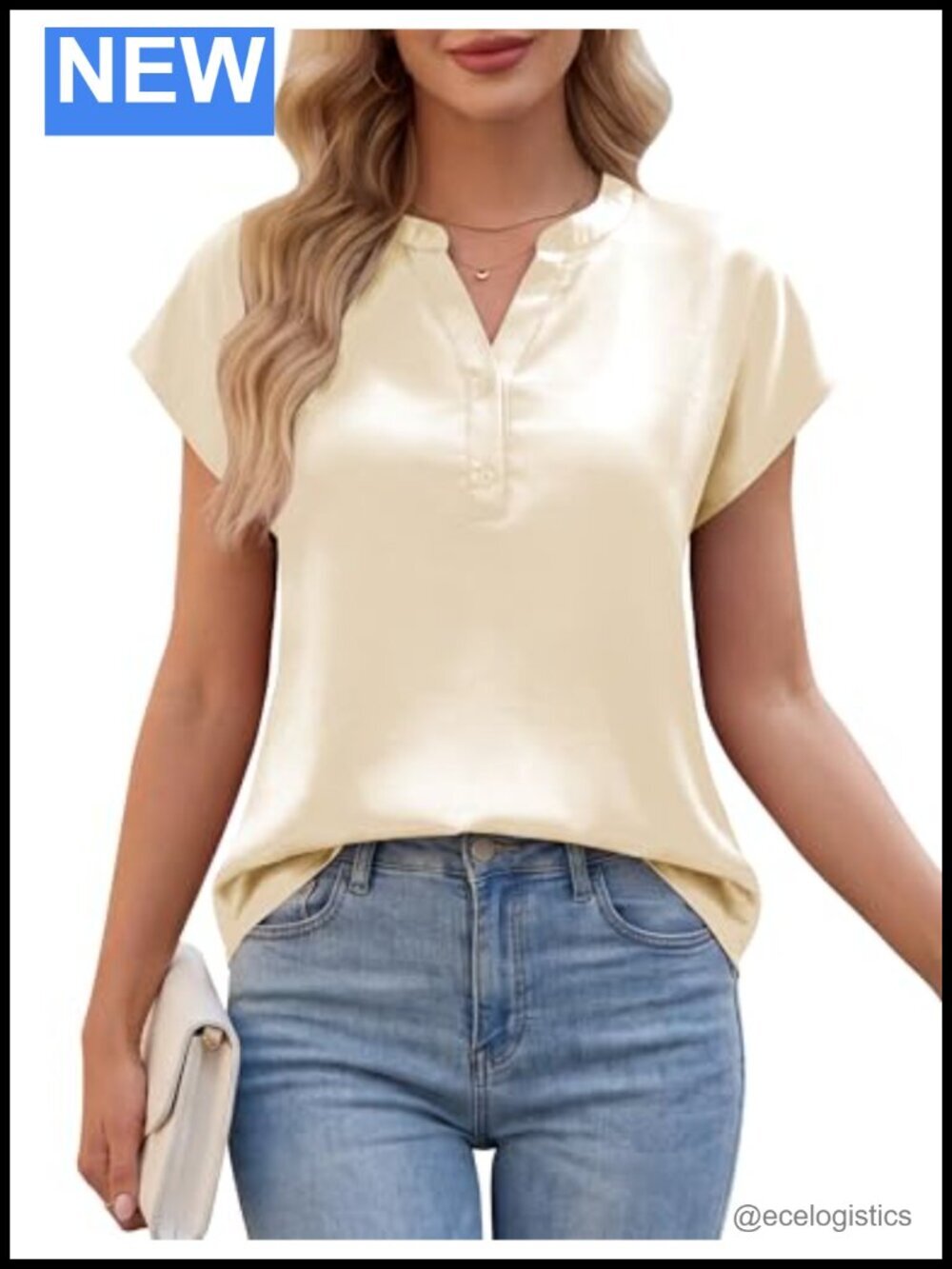Dressy Casual Satin Blouse Cap Sleeve Button Down Shirt for Office Work